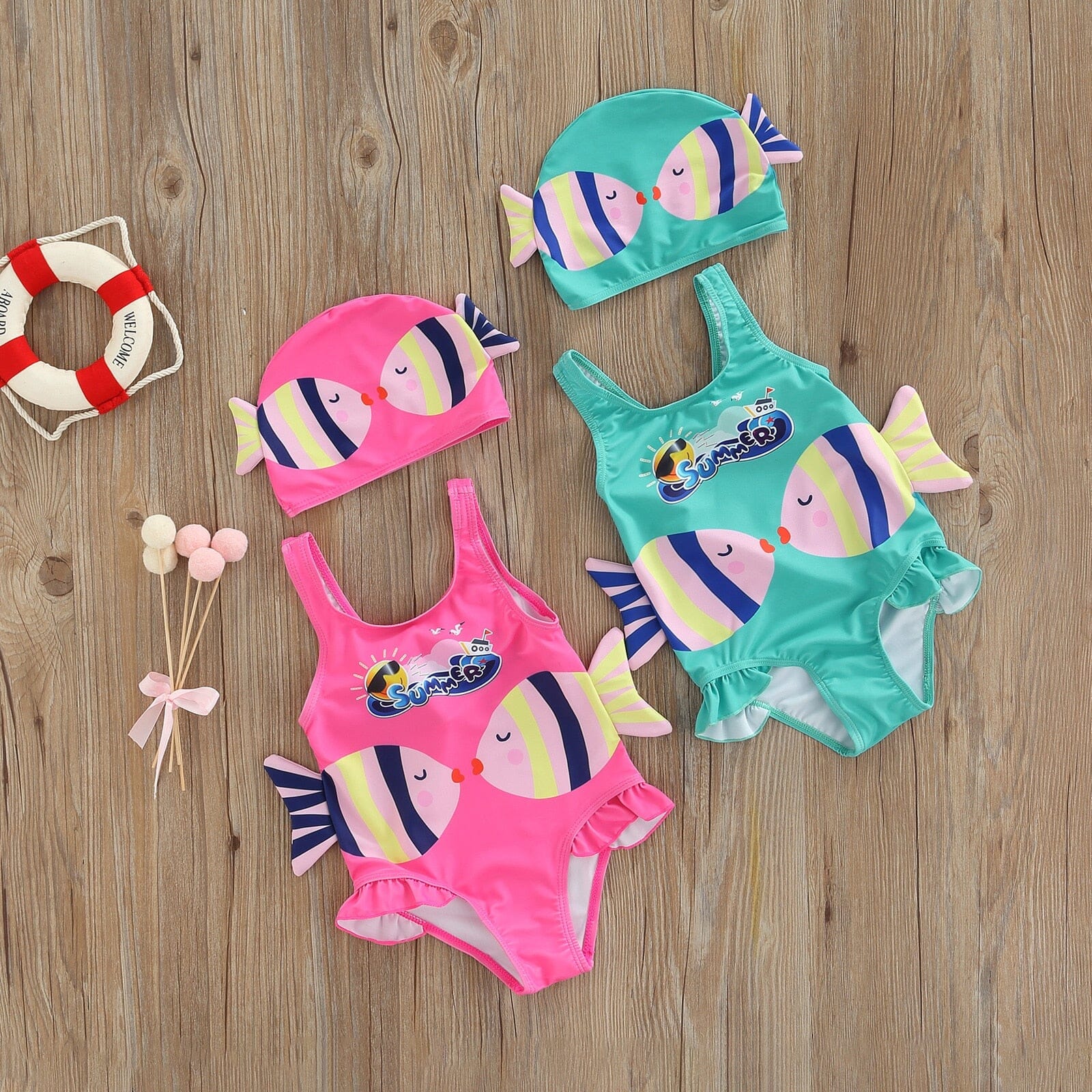 Maiô Infantil Peixinhos + Touca