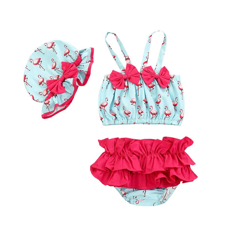Biquíni Infantil Flamingo + Chapéu