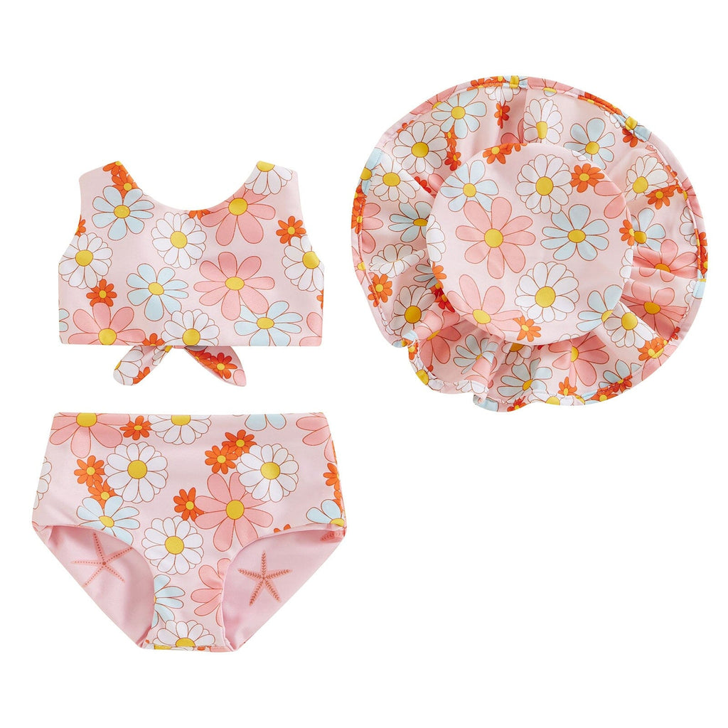 Biquíni Infantil Flores + Chapéu