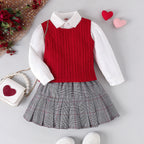 Conjunto Infantil Feminino 3 Peças Colete e Xadrez