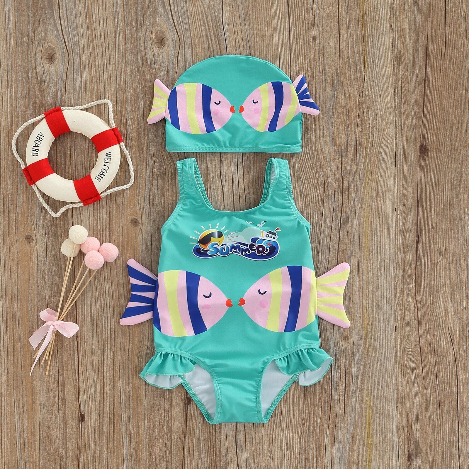 Maiô Infantil Peixinhos + Touca
