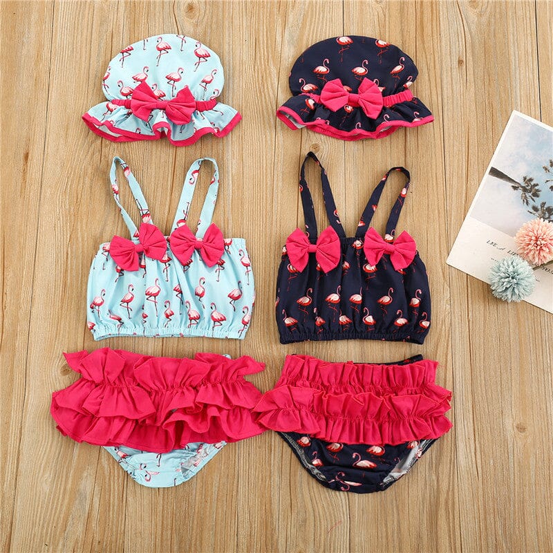 Biquíni Infantil Flamingo + Chapéu