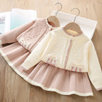 Conjunto Infantil Feminino Tricô Lacinho Plíssado