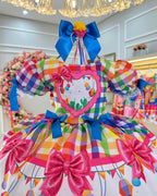 Vestido de Festa Junina Infantil Luxo Rosa com Tule e Fitinhas