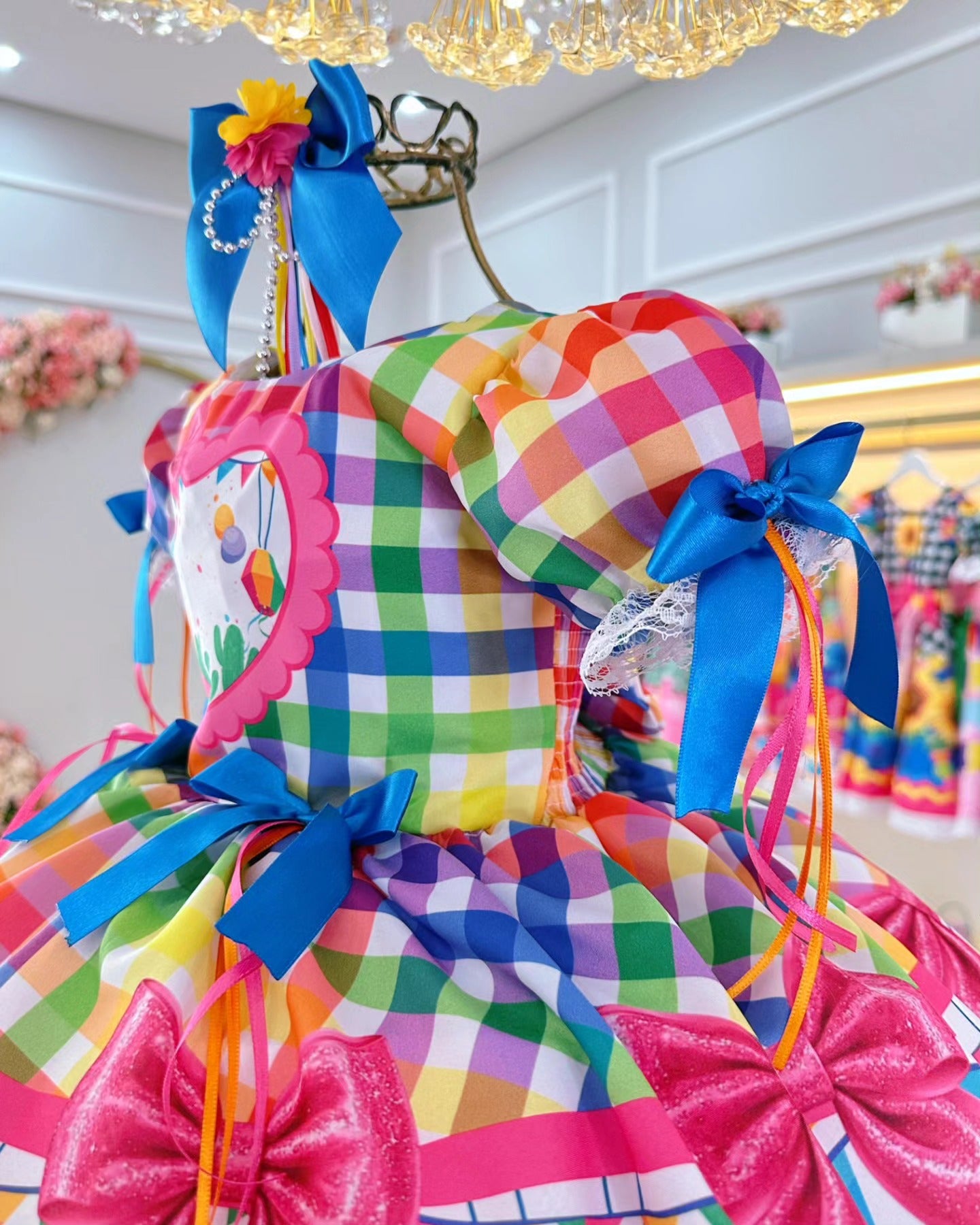 Vestido de Festa Junina Infantil Luxo Rosa com Tule e Fitinhas