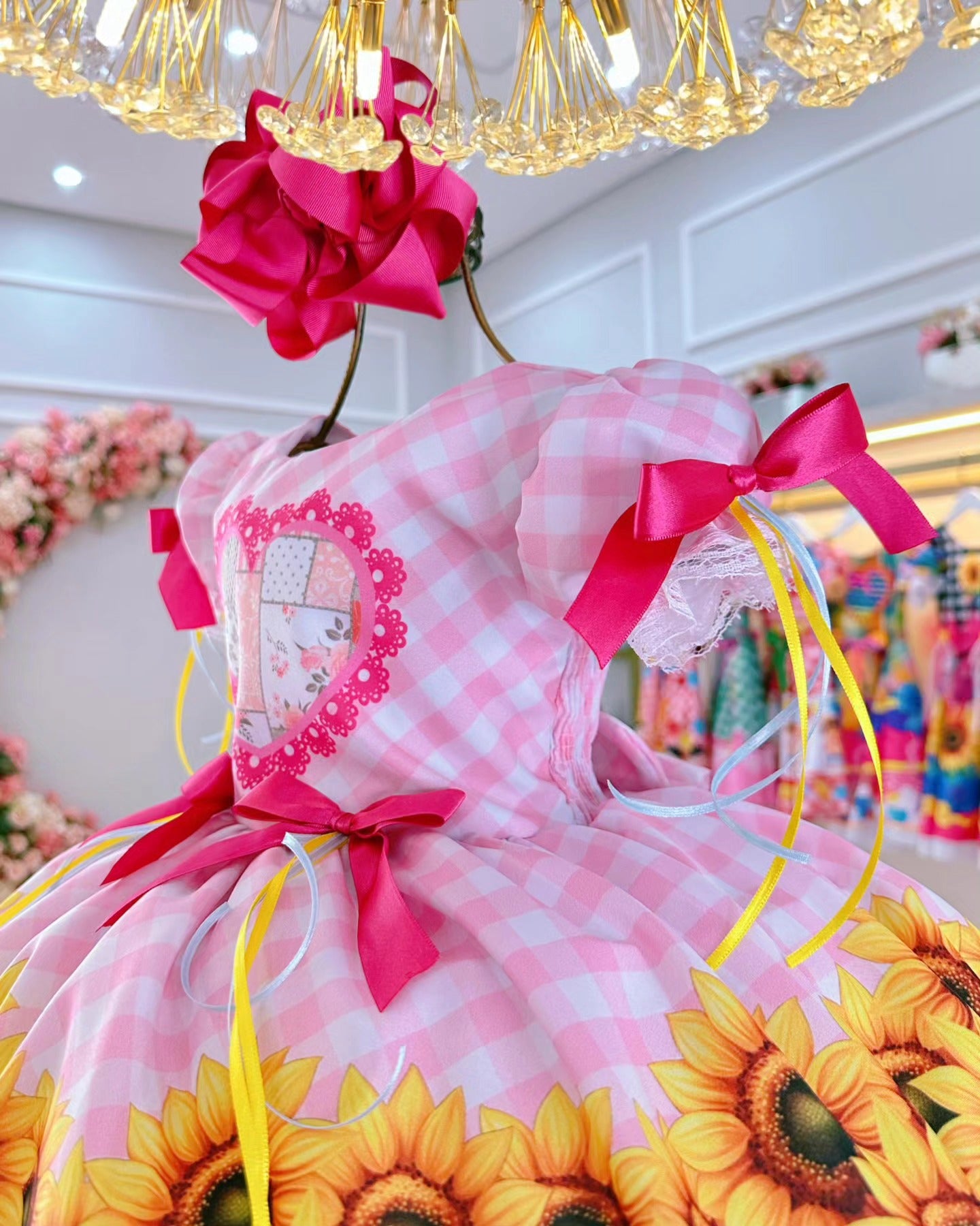 Vestido de Festa Junina Infantil Luxo Rosa com Tule e Fitinhas