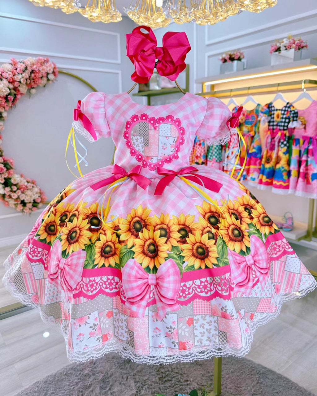 Vestido de Festa Junina Infantil Luxo Rosa com Tule e Fitinhas