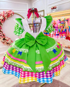 Vestido de Festa Junina Infantil Luxo Rosa com Tule e Fitinhas