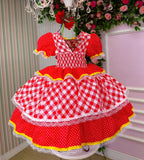 Vestido de Festa Junina Infantil Luxo Rosa com Tule e Fitinhas