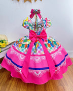 Vestido de Festa Junina Infantil Luxo Rosa com Tule e Fitinhas (Copy)