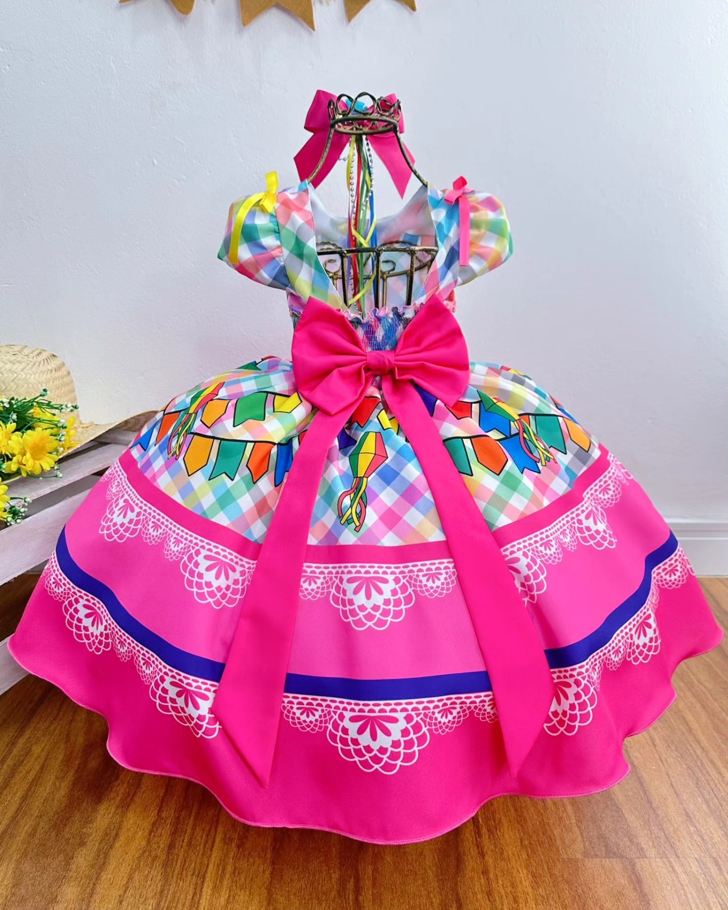 Vestido de Festa Junina Infantil Luxo Rosa com Tule e Fitinhas (Copy)
