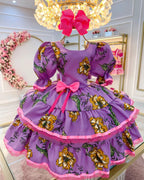 Vestido de Festa Junina Infantil Luxo Rosa com Tule e Fitinhas