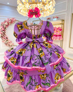 Vestido de Festa Junina Infantil Luxo Rosa com Tule e Fitinhas