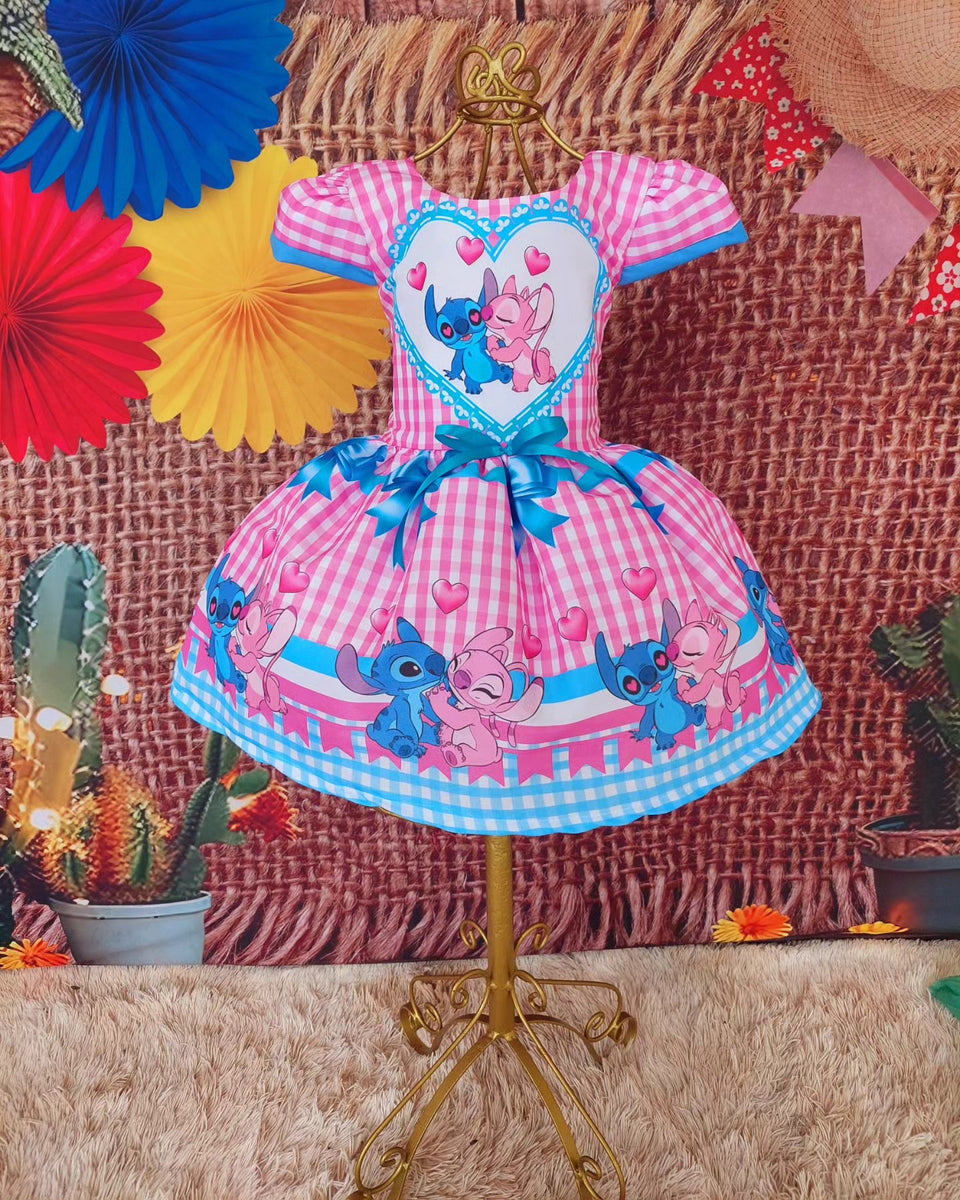 Vestido de Festa Junina Infantil Luxo Rosa com Tule e Fitinhas