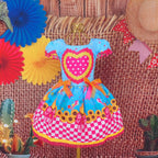 Vestido de Festa Junina Infantil Luxo Rosa com Tule e Fitinhas
