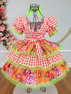 Vestido de Festa Junina Infantil Luxo Rosa com Tule e Fitinhas